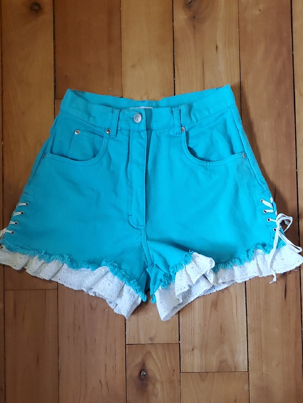 Turquoise Women’s Lace-Trim Denim Shorts